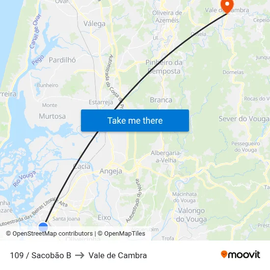 109 / Sacobão B to Vale de Cambra map