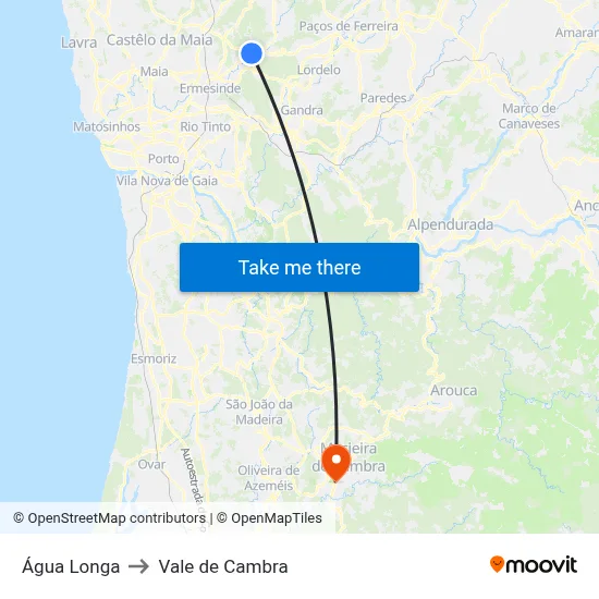Água Longa to Vale de Cambra map