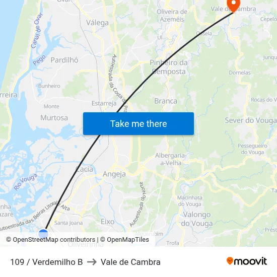 109 / Verdemilho B to Vale de Cambra map