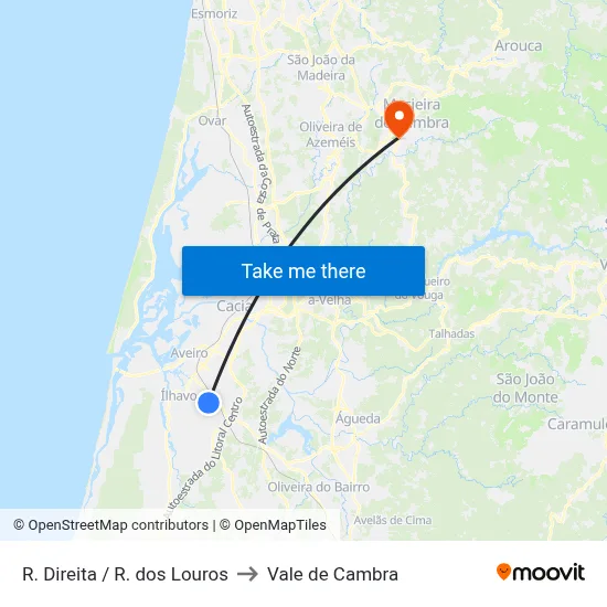 R. Direita / R. dos Louros to Vale de Cambra map