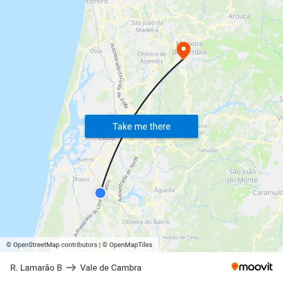 R. Lamarão B to Vale de Cambra map