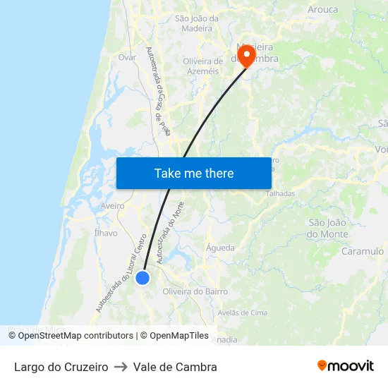 Largo do Cruzeiro to Vale de Cambra map