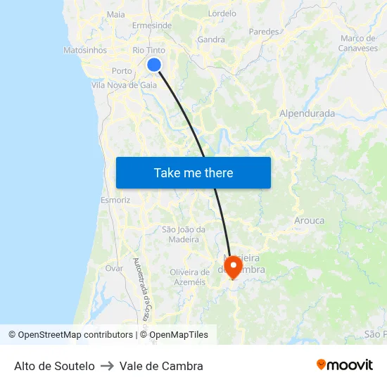 Alto de Soutelo to Vale de Cambra map