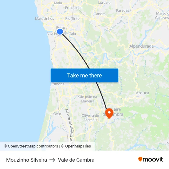 Mouzinho Silveira to Vale de Cambra map