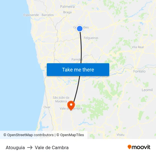 Atouguia to Vale de Cambra map