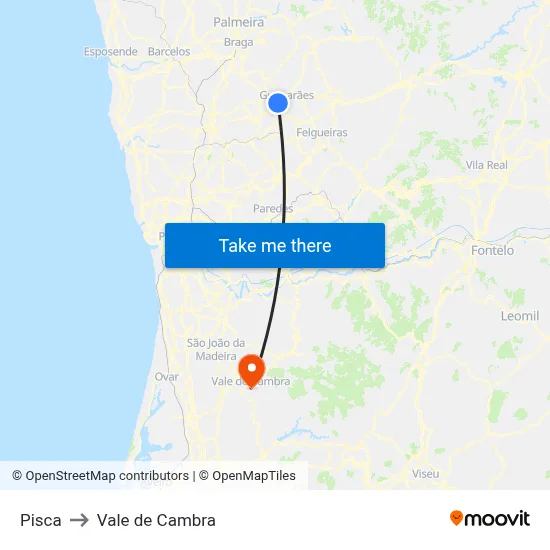 Pisca to Vale de Cambra map
