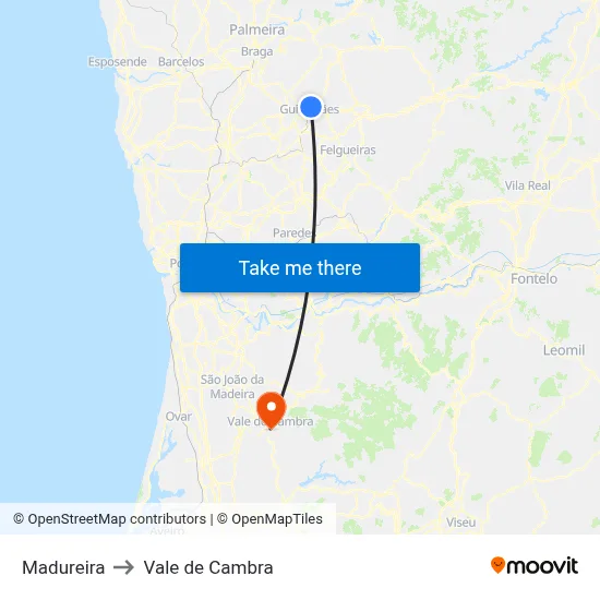 Madureira to Vale de Cambra map