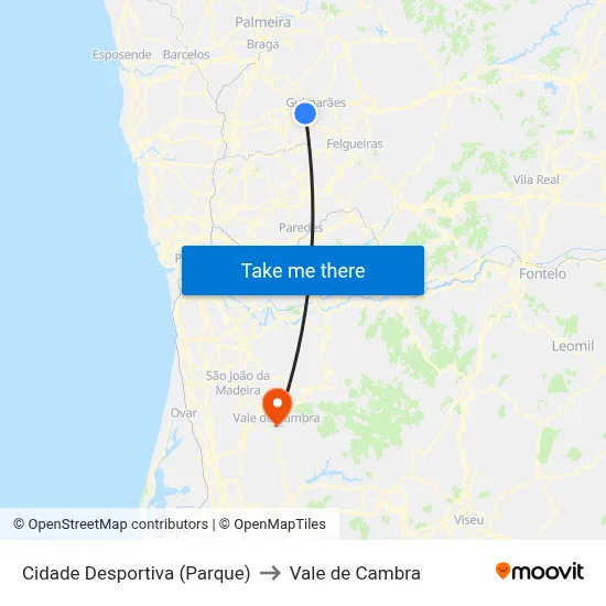 Cidade Desportiva (Parque) to Vale de Cambra map