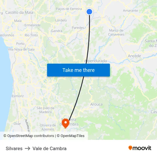 Silvares to Vale de Cambra map