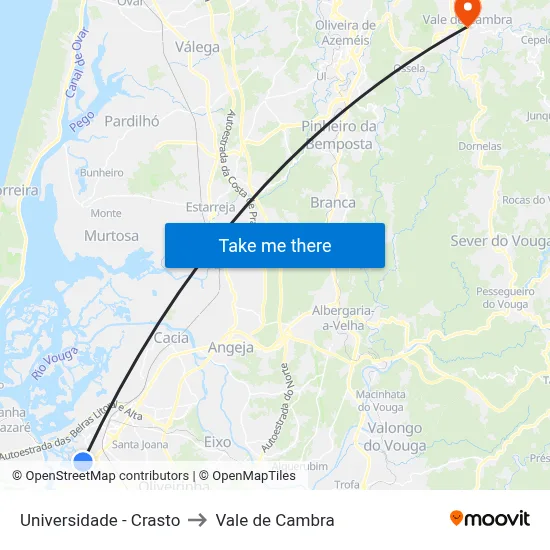 Universidade - Crasto to Vale de Cambra map