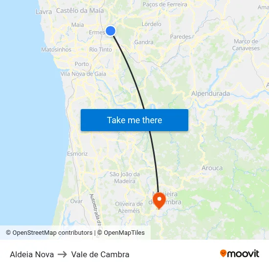 Aldeia Nova to Vale de Cambra map