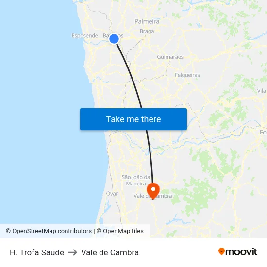 H. Trofa Saúde to Vale de Cambra map