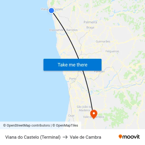 Viana do Castelo (Terminal) to Vale de Cambra map