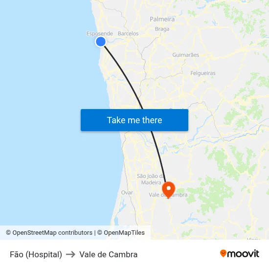 Fão (Hospital) to Vale de Cambra map