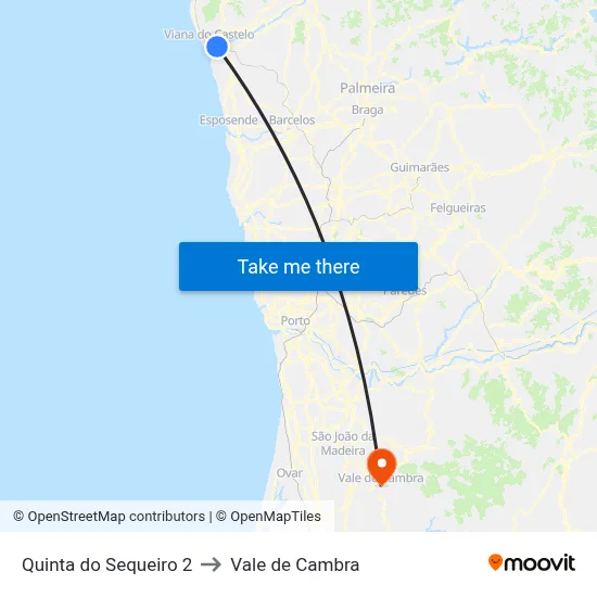 Quinta do Sequeiro 2 to Vale de Cambra map