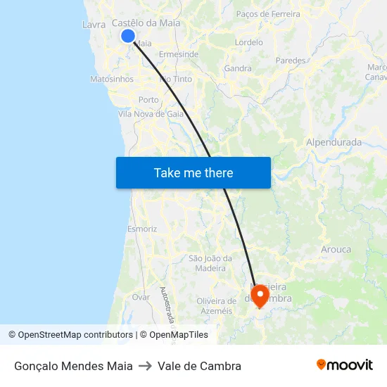 Gonçalo Mendes Maia to Vale de Cambra map