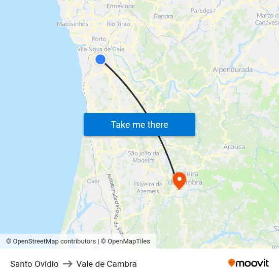 Santo Ovídio to Vale de Cambra map