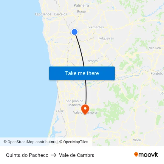 Quinta do Pacheco to Vale de Cambra map