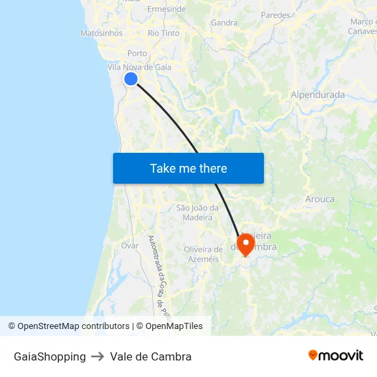 GaiaShopping to Vale de Cambra map