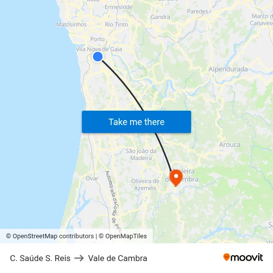 C. Saúde S. Reis to Vale de Cambra map