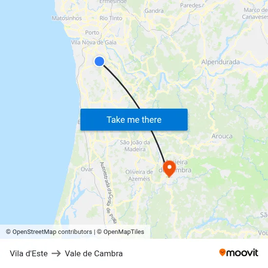 Vila d'Este to Vale de Cambra map