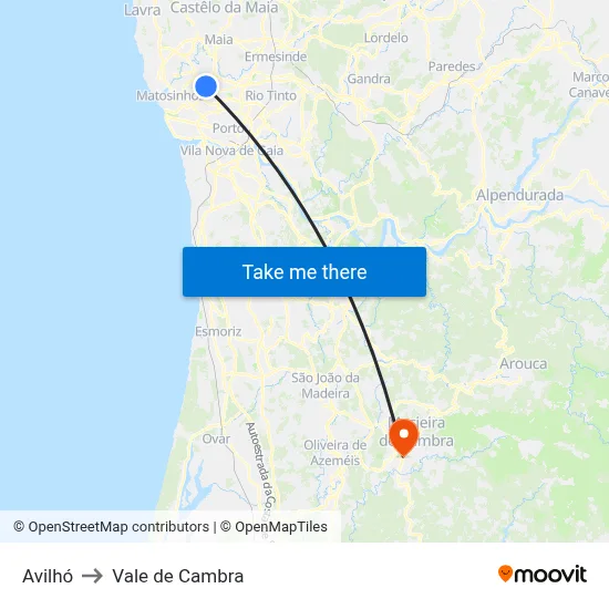 Avilhó to Vale de Cambra map