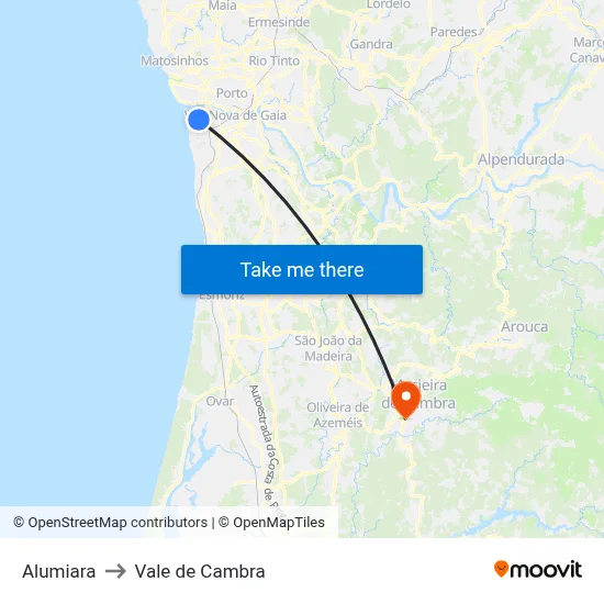Alumiara to Vale de Cambra map