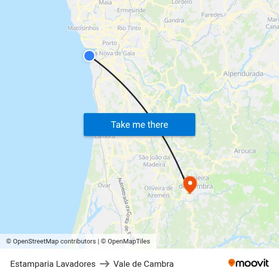Estamparia Lavadores to Vale de Cambra map
