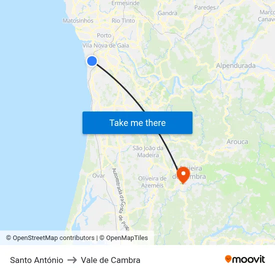 Santo António to Vale de Cambra map