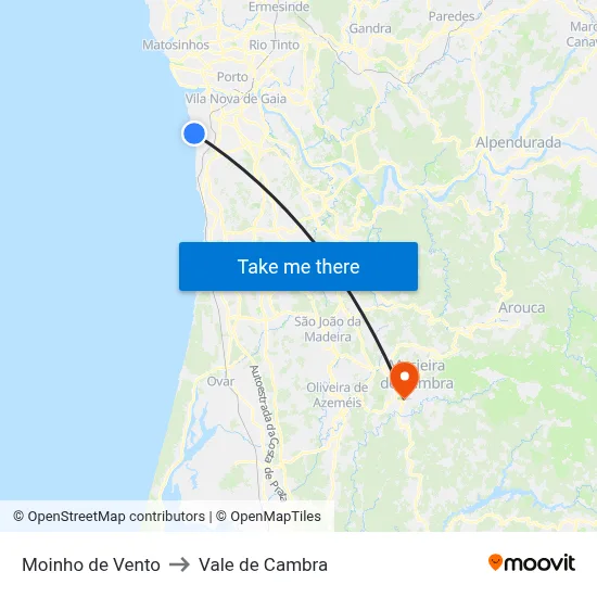 Moinho de Vento to Vale de Cambra map