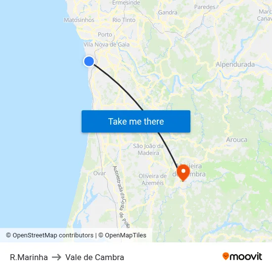 R.Marinha to Vale de Cambra map