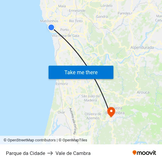 Parque da Cidade to Vale de Cambra map