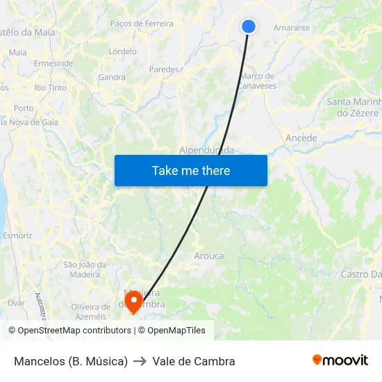 Mancelos (B. Música) to Vale de Cambra map