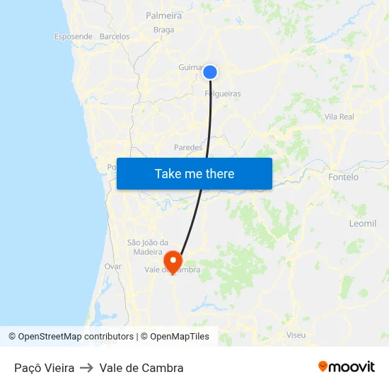 Paçô Vieira to Vale de Cambra map