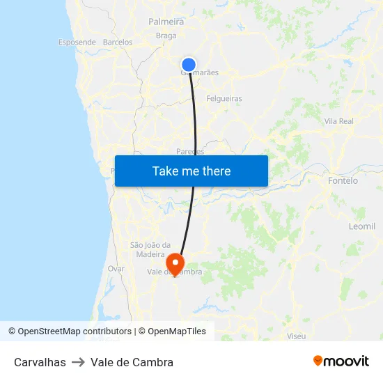 Carvalhas to Vale de Cambra map