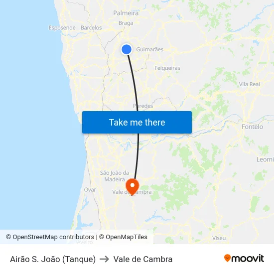 Airão S. João (Tanque) to Vale de Cambra map