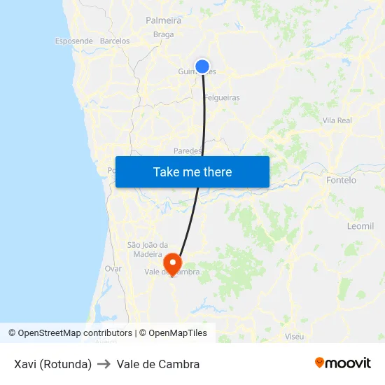 Xavi (Rotunda) to Vale de Cambra map