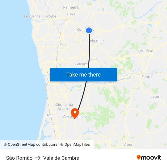 São Romão to Vale de Cambra map