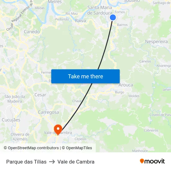 Parque das Tílias to Vale de Cambra map