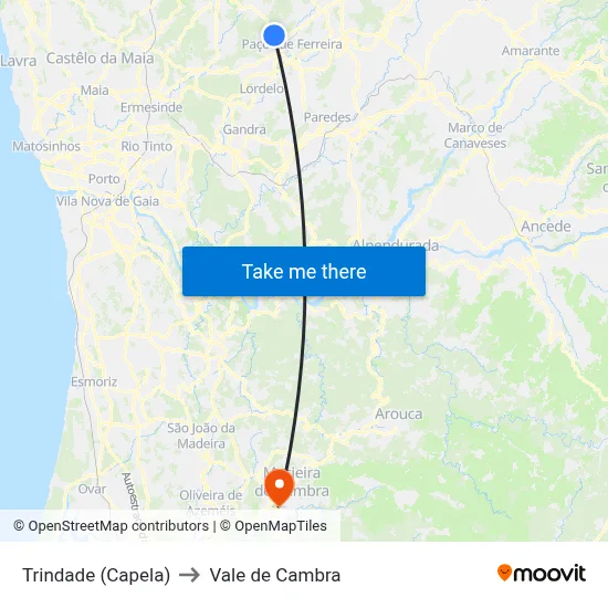 Trindade (Capela) to Vale de Cambra map