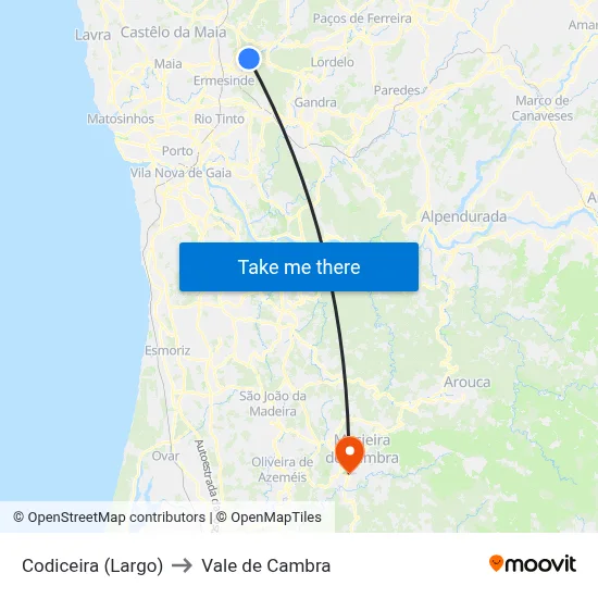 Codiceira (Largo) to Vale de Cambra map