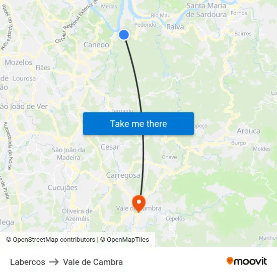 Labercos to Vale de Cambra map