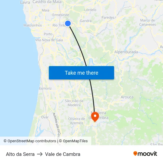Alto da Serra to Vale de Cambra map