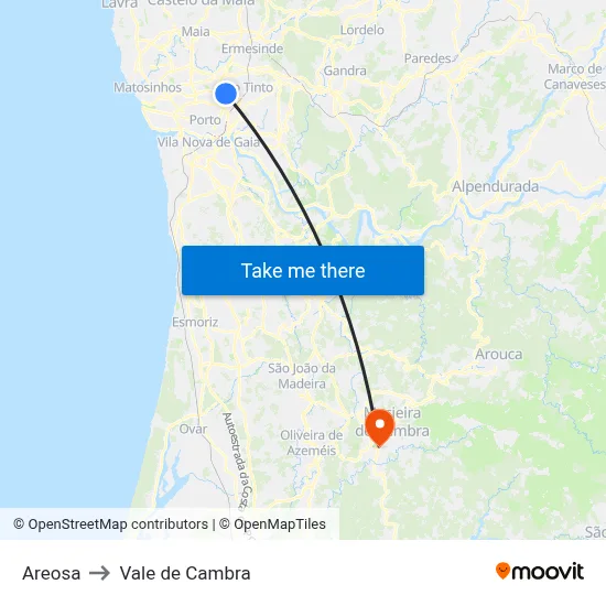 Areosa to Vale de Cambra map
