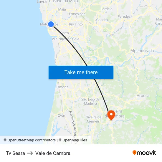 Tv Seara to Vale de Cambra map