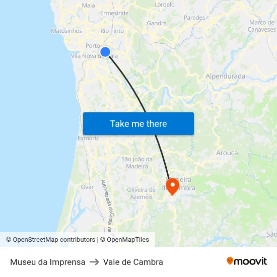 Museu da Imprensa to Vale de Cambra map