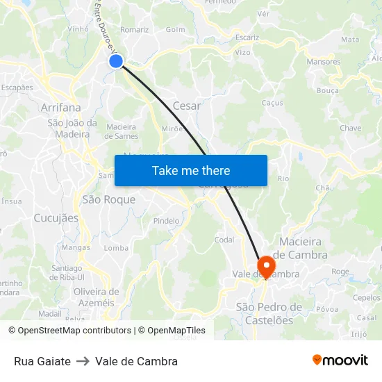 Rua Gaiate to Vale de Cambra map