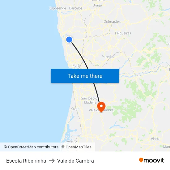 Escola Ribeirinha to Vale de Cambra map