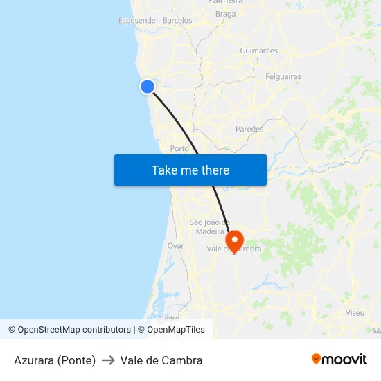 Azurara (Ponte) to Vale de Cambra map