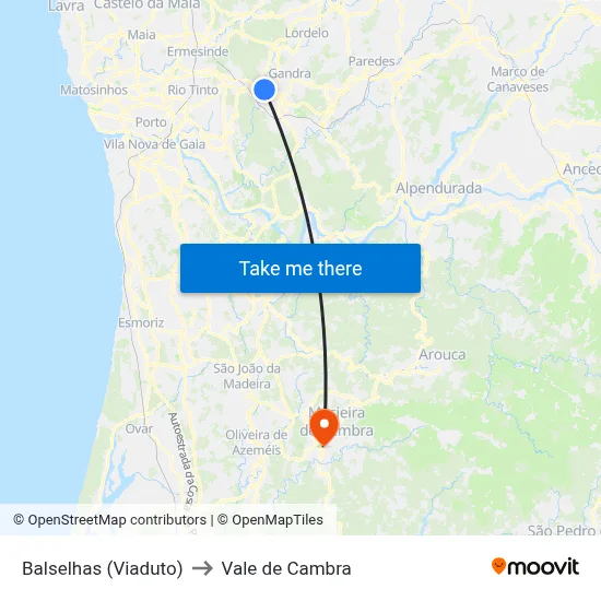 Balselhas (Viaduto) to Vale de Cambra map